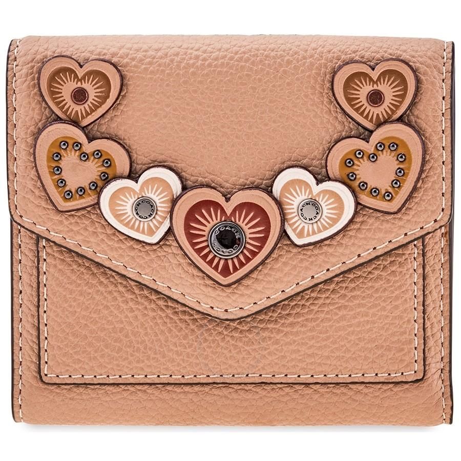 Ví Cầm Tay Nữ Coach Ladies Small Leather Wallet- Beige Hearts Màu Be